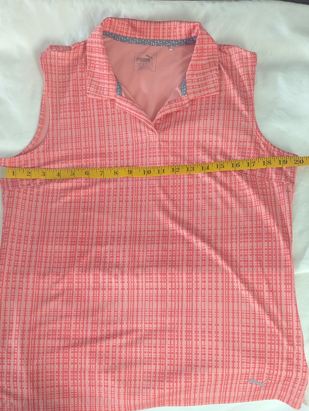 PUMA Golf Women’s Sleeveless Dry Cell Polo - Peach & Coral Plaid Size Large - Picture 5 of 7